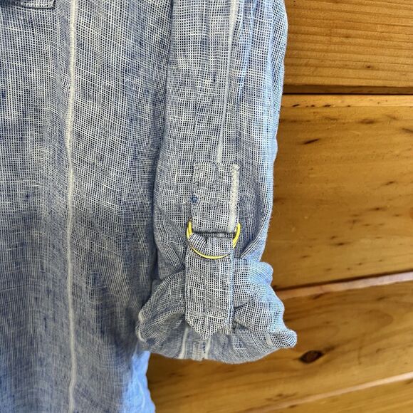 Ellen Tracy Womens 100% Linen Roll Tab Sleeve Popover Blouse Blue Size M - Picture 5 of 6